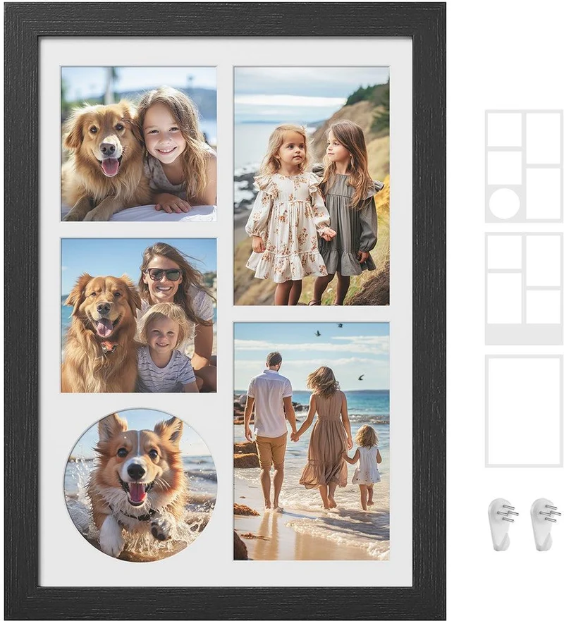 Cadre photo pêle-mêle moderne 36,5 x 26 cm design épuré décoration murale en MDF noir cendré 12_0011468