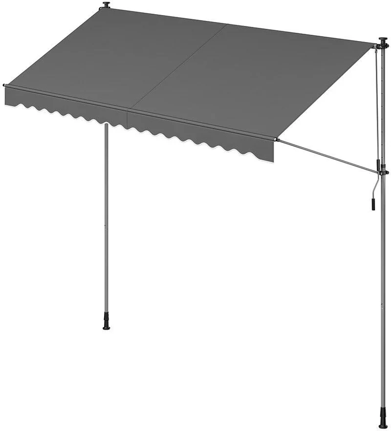 Store banne rétractable manuel réglable en hauteur 350 x 120 cm usage extérieur jardin terrasse en acier gris anthracite 12_0011116