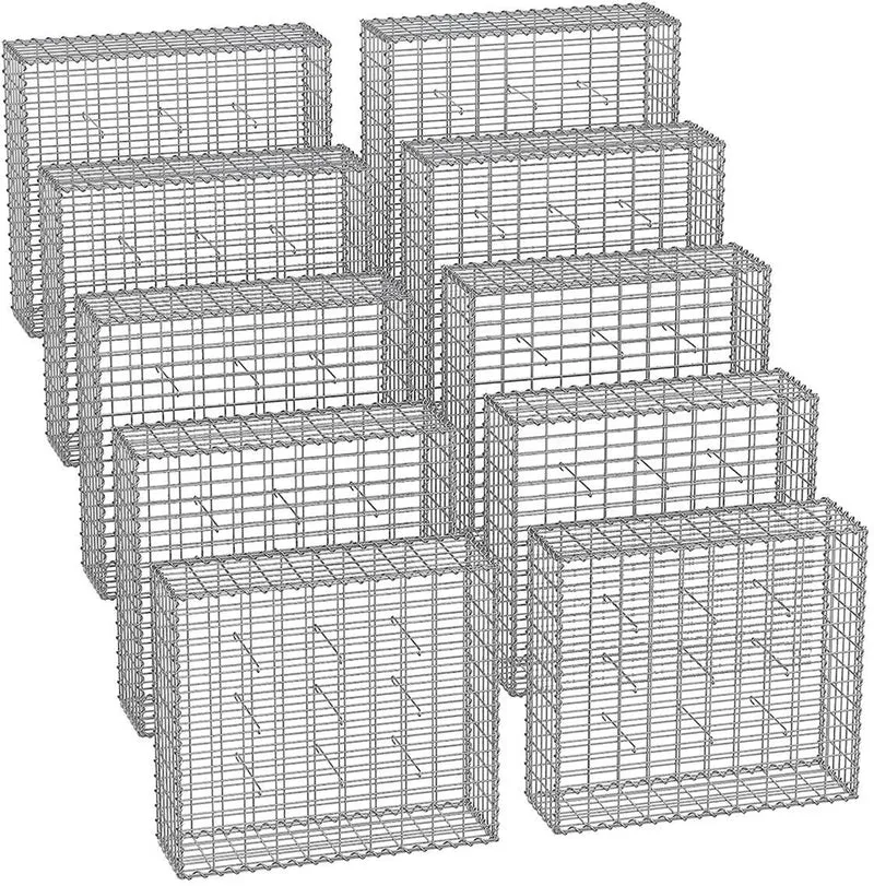 Lot de 10 gabions en métal pour décoration de jardin 90 x 100 x 30 cm maille 5 x 10 cm en acier galvanisé argent 12_0011001