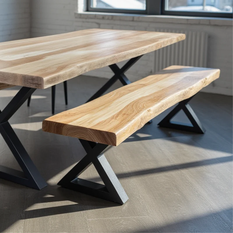 Banc acacia 2" bord naturel blanchi base X