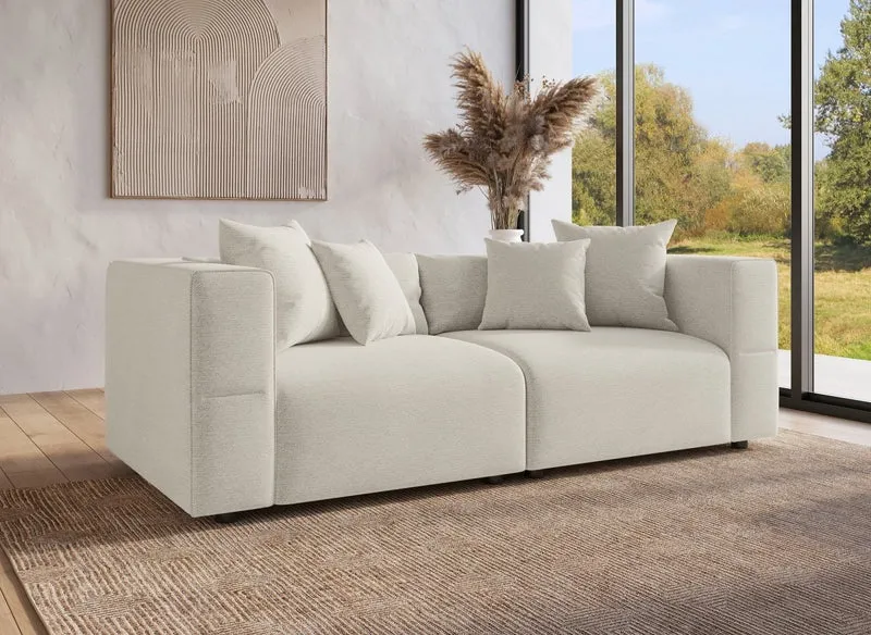 Canapé fixe 3 places en tissu beige EVELYNE