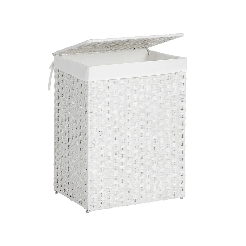 Panier à linge tissé à la main pliable 90 x 60 x 60 cm avec couvercle et poignées style contemporain en rotin synthétique beige 12_0008739