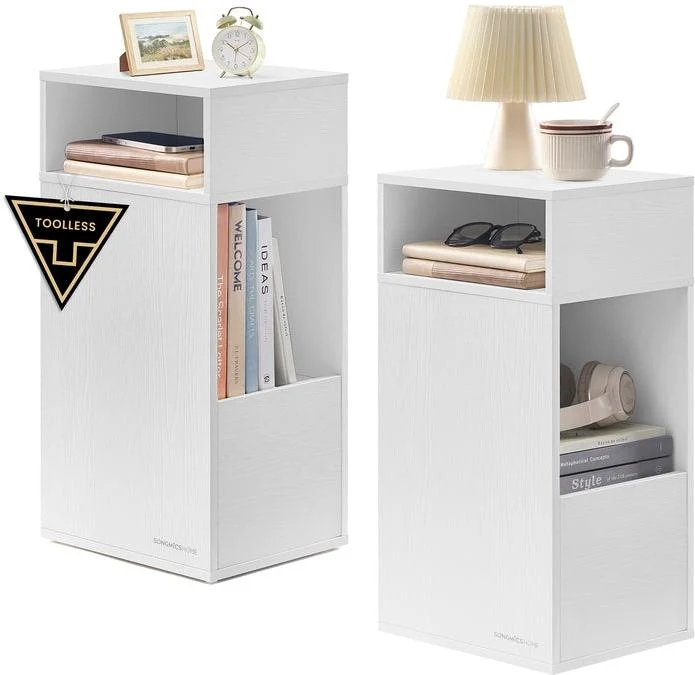 Lot de 2 tables de chevet pratiques 30 x 25 x 59,4 cm avec compartiments ouverts et tiroir en aggloméré blanc neige 12_0013023