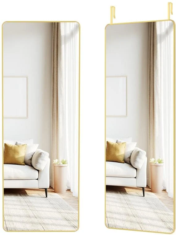 Miroir rectangulaire suspendu 120 x 40 cm design moderne pour chambre salon dressing en verre trempé doré 12_0013004