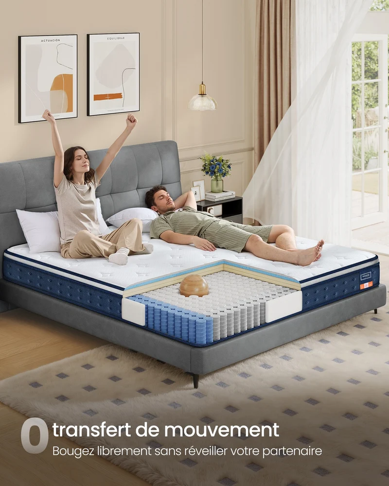 Matelas hybride simple 90 x 190 x 20 cm soutien mi-ferme 7 zones confort optimal en mousse bleu 12_0012481