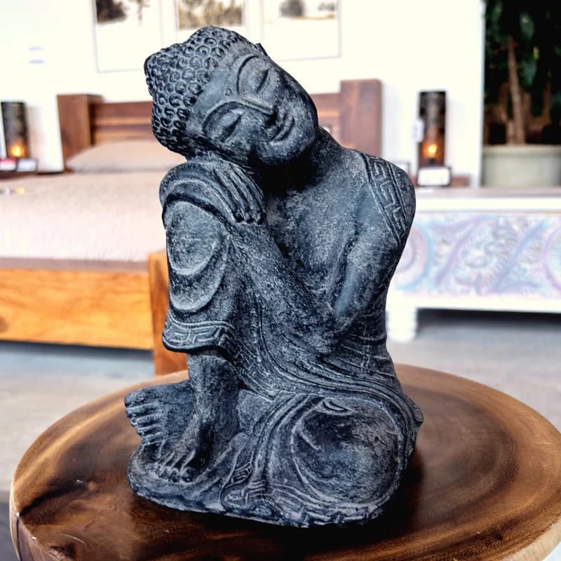 Statue Bouddha assis 10'' – pierre noire