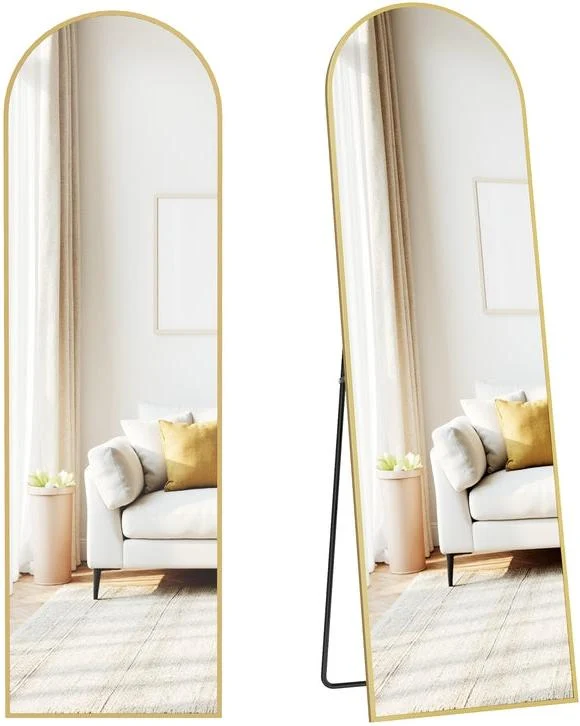 Miroir pleine longueur sur pied style arc 150 x 40 cm design contemporain pour chambre salon en verre doré 12_0012724