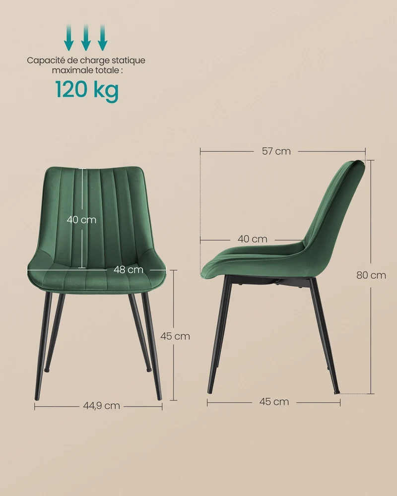 Lot de 4 chaises de salle à manger ergonomiques confortables 57 x 48 x 80 cm en contreplaqué noir 12_0012335