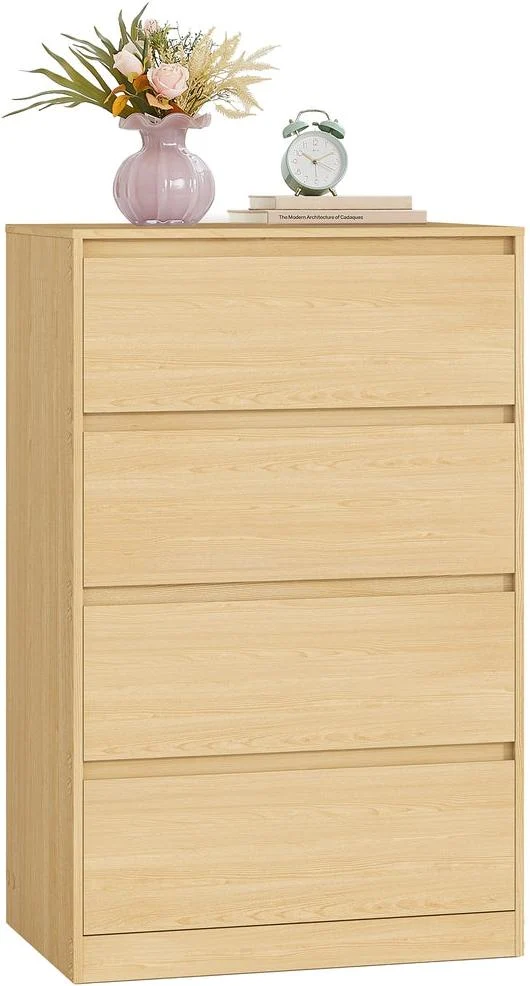 Commode de rangement moderne 40 x 60 x 97,4 cm avec 4 tiroirs pratique style épuré en panneau aggloméré beige chêne 12_0012111