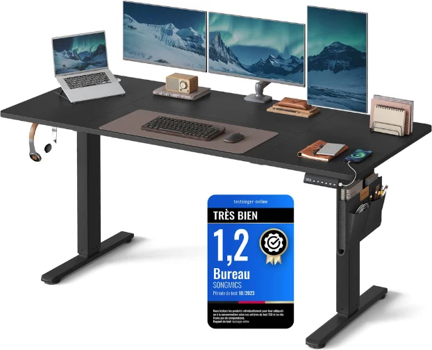 Bureau électrique assis-debout réglable hauteur 70 x 160 x 72-120 cm 4 niveaux mémorisables finition moderne en aggloméré noir 12_0011759