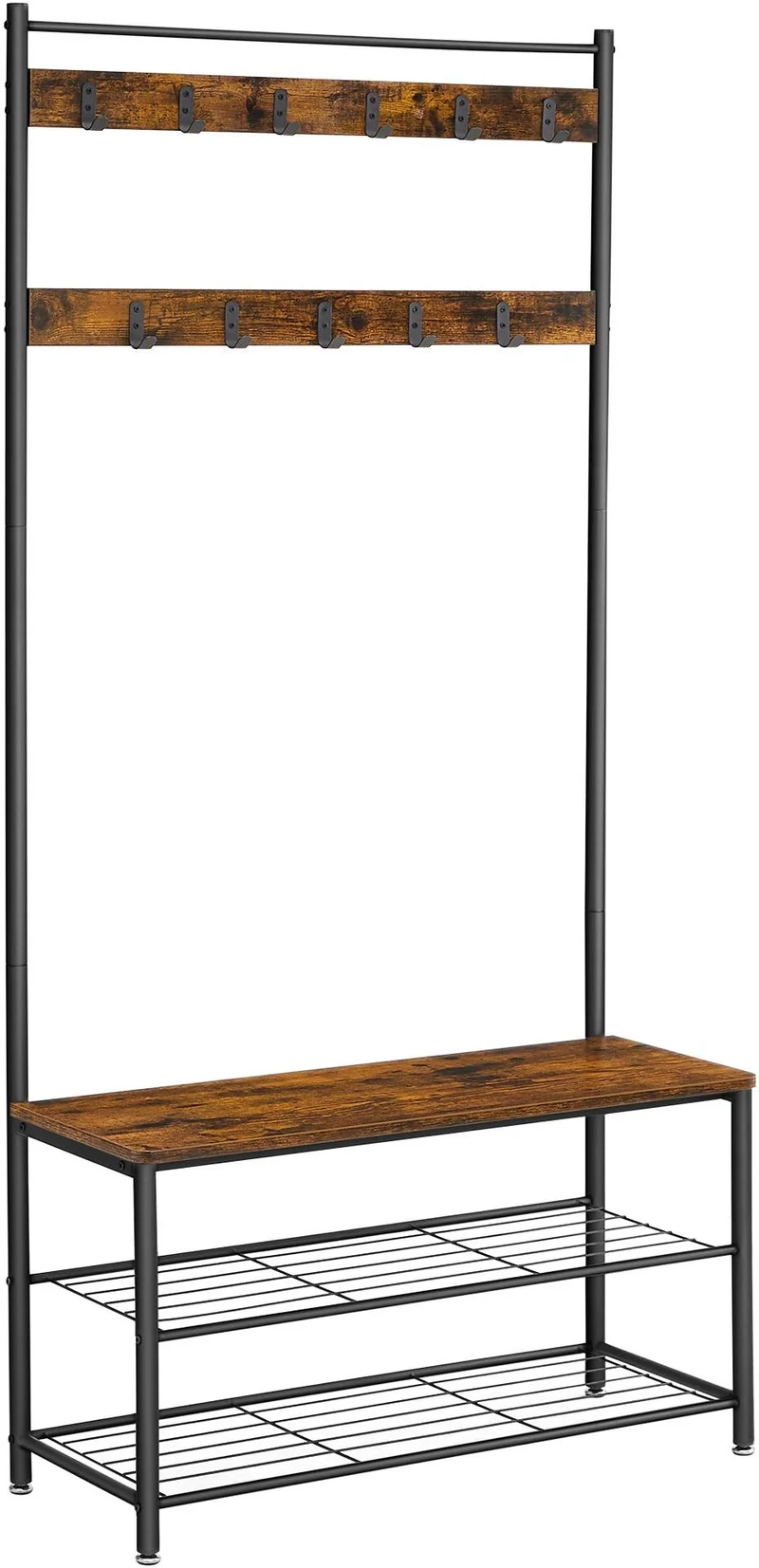 Porte-manteau avec étagère à chaussures 32 x 85 x 175 cm usage entrée style industriel finition mate en aggloméré noir 12_0010304