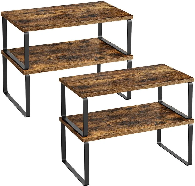 Lot de 4 étagères de cuisine empilables rangement placard 19,5 x 39,7 x 15,5 cm en métal noir 12_0010296
