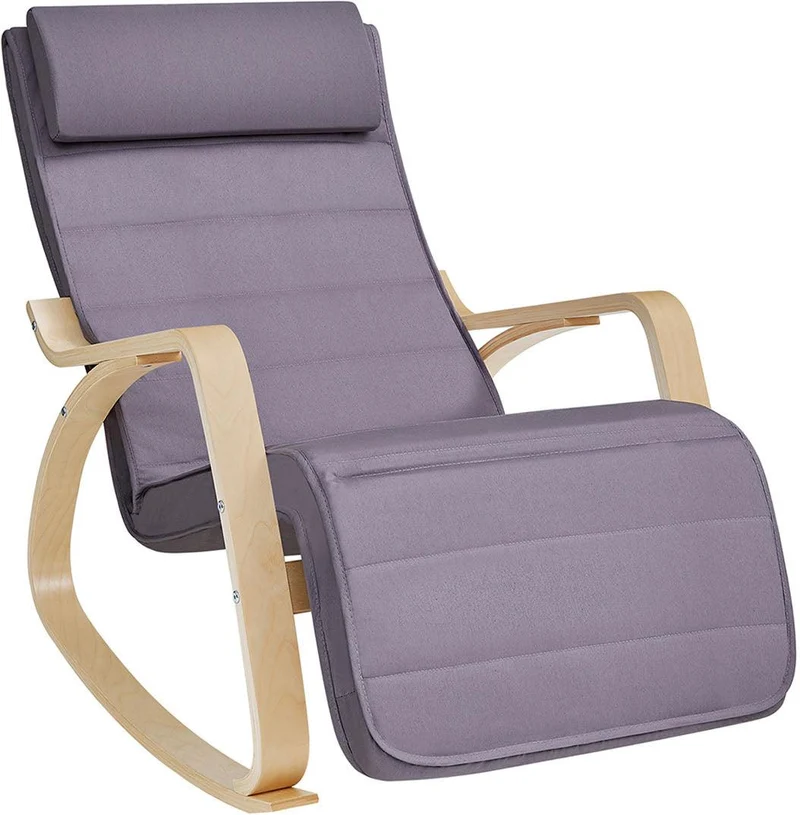 Fauteuil à bascule ergonomique avec repose-pieds angle réglable 67 x 115 x 91 cm en bois de bouleau gris clair 12_0008986