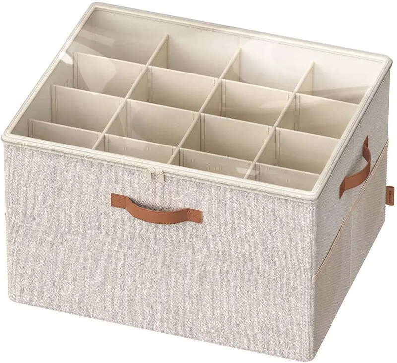 Organisateur de chaussures modulable pour 16 paires gain de place armoire 54 x 43 x 32,5 cm en tissu beige 12_0012878
