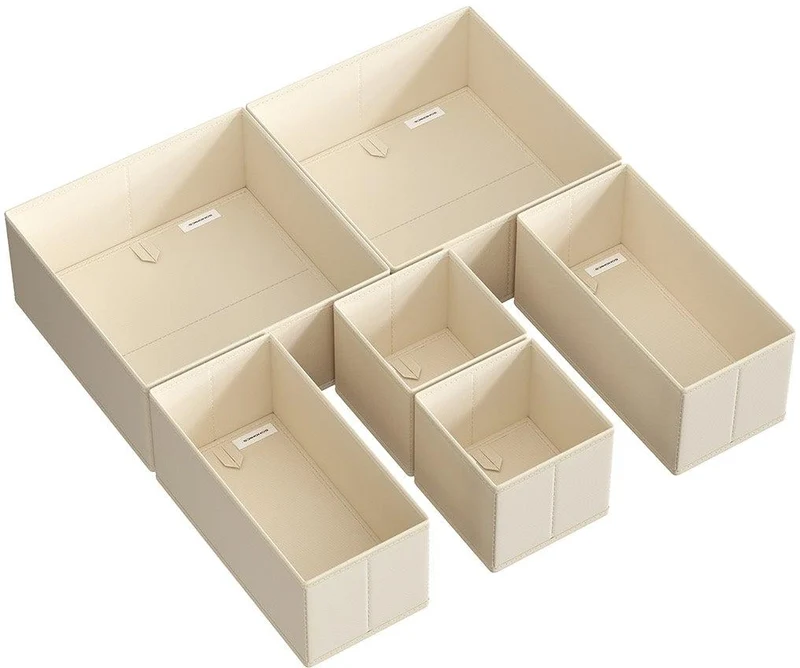 Lot de 6 boîtes de rangement en tissu non-tissé 28 x 28 x 13 cm ambiance cosy en carton beige sable 12_0012610