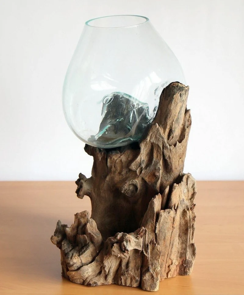 Vase en bois et verre soufflé 20"