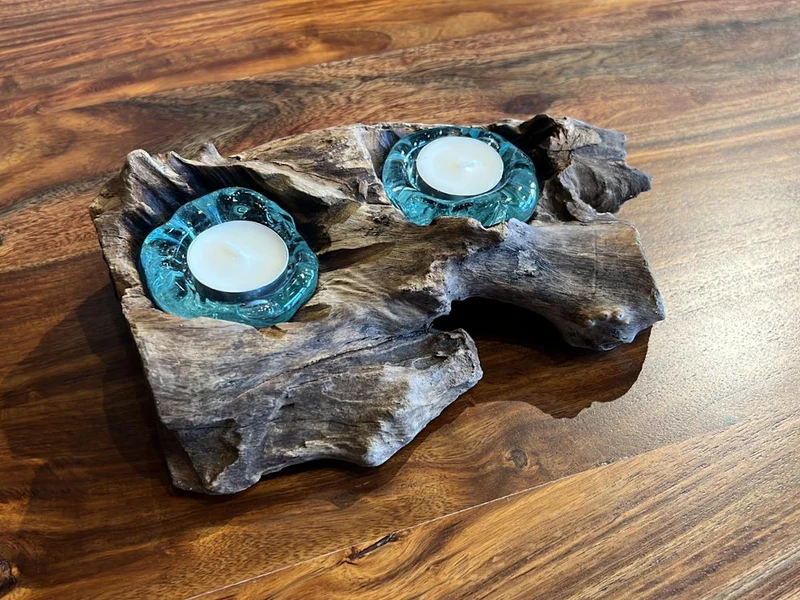 Bougeoires double en verre et bois