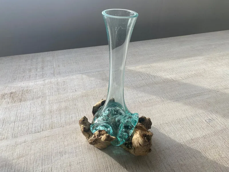 Vase en bois et verre soufflé 10"