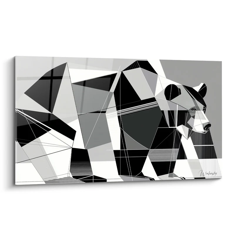 Tableau Ours géométrique en noir et blanc - Marche fragmentée - Edition Ours brun