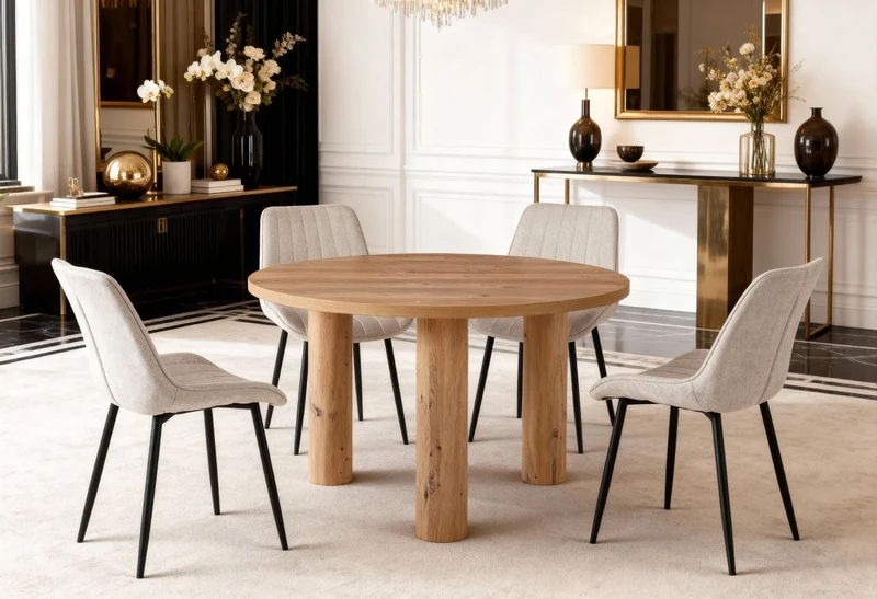 Table à manger ronde effet bois 120cm LORINA