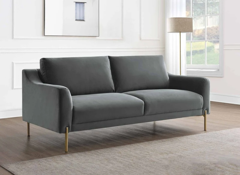 Canapé droit fixe 2 places en velours gris CELINE