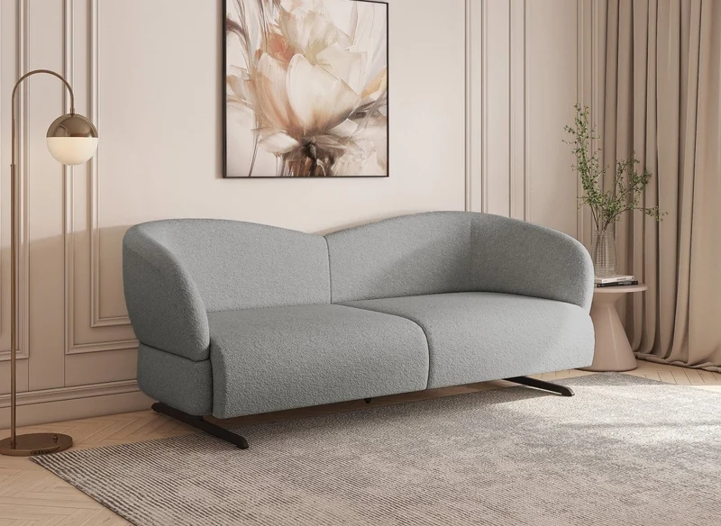 Canapé fixe 3 places en tissu effet peau de mouton gris clair LEXIE