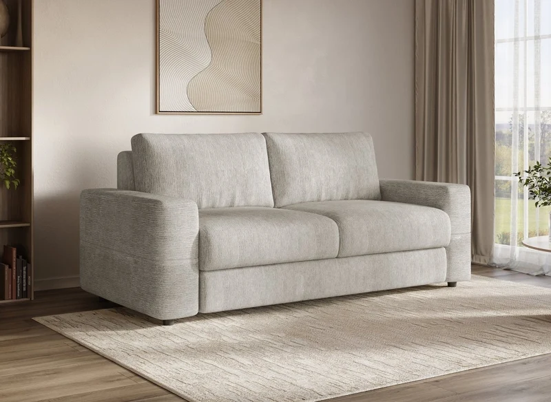 Canapé convertible express 3 places en velours chiné beige AMAURY