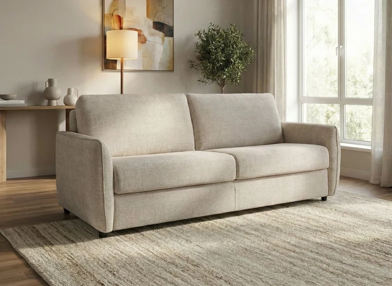 Canapé convertible express 3 places en velours texturé beige CHIARA