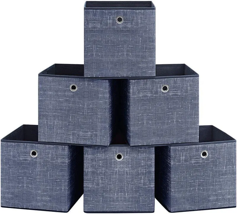 Lot de 6 boîtes de rangement pliables 30 x 30 x 30 cm pour jouets vêtements style moderne en tissu non-tissé bleu brumeux 12_0010524