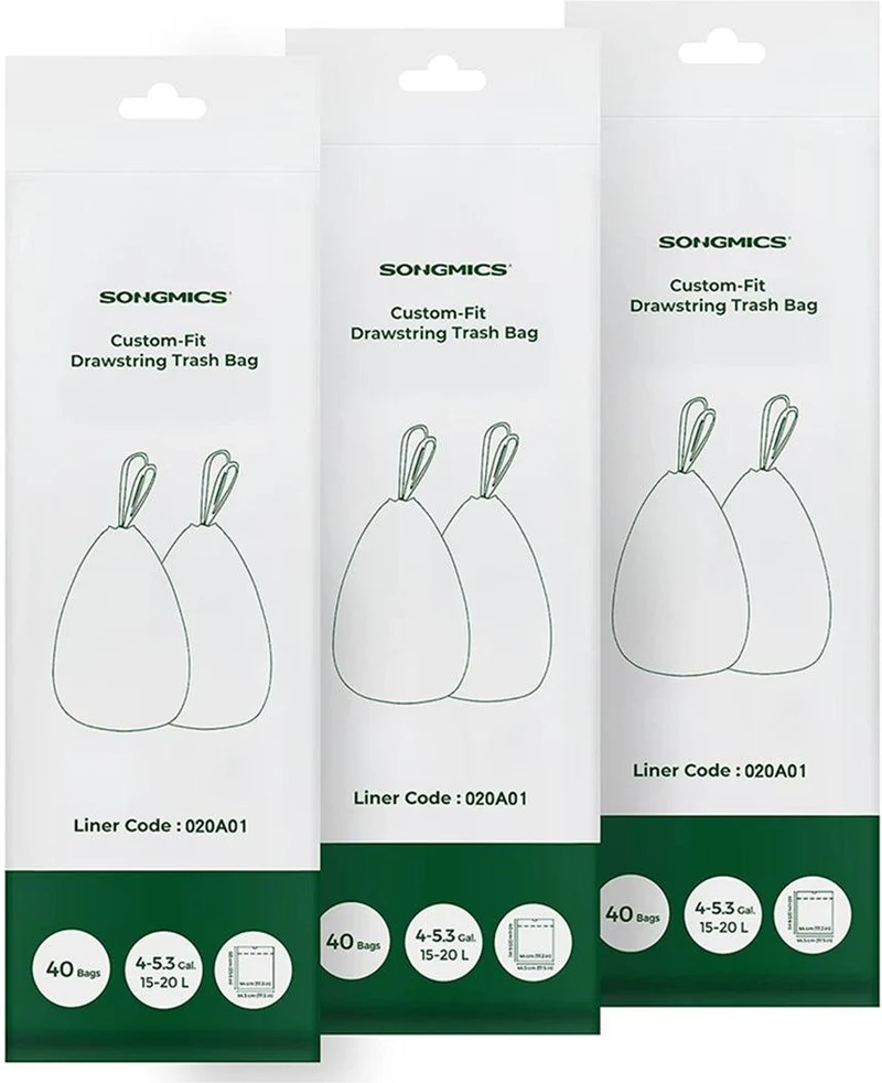 Lot de 40 sacs poubelle avec cordon de serrage 42 x 60 cm capacité 20L usage cuisine en plastique blanc 12_0010184