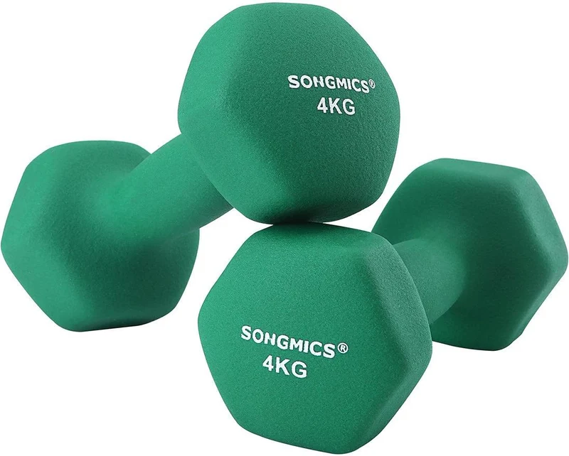 Lot de 2 haltères en fonte antiglisse 20,5 x 9,5 x 9 cm pour musculation à domicile style moderne en vinyle vert 12_0009997