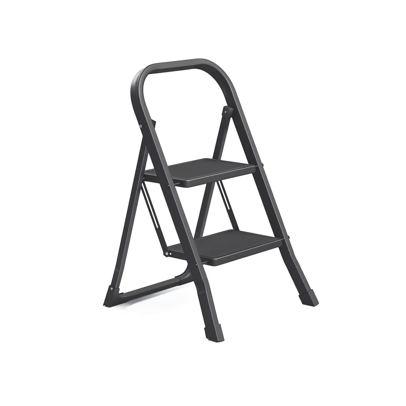 Echelle marchepied pliante 2 marches antidérapante 55 x 45,5 x 82 cm usage intérieur jardin design moderne en acier noir 12_0008322