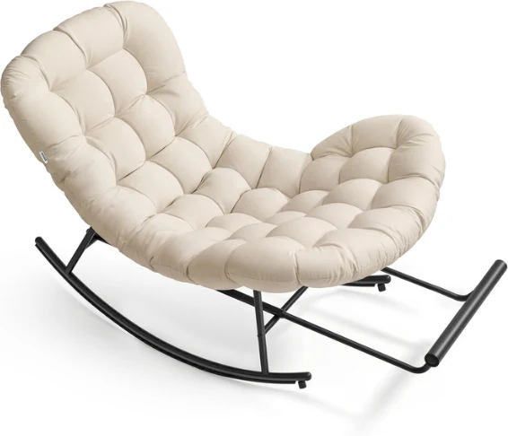 Fauteuil à bascule cocooning pour chambre salon jardin 118 x 85 x 85 cm avec repose-pieds extensible en rotin beige 12_0012256