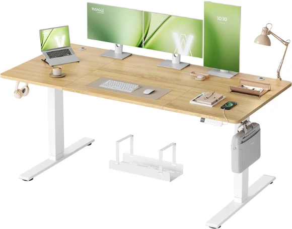 Bureau électrique réglable en hauteur 180 x 80 cm avec port USB et rappel de sédentarité design rustique en aggloméré chêne 12_0012078
