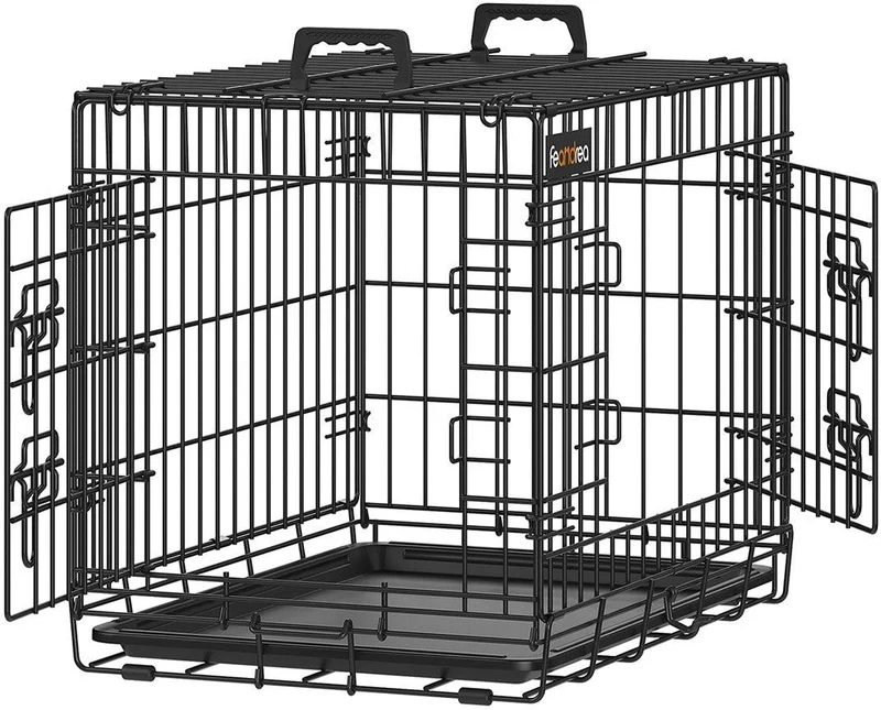 Cage pour chien pliable avec 2 portes et plateau amovible 61 x 43,5 x 50,5 cm en acier noir 12_0010588