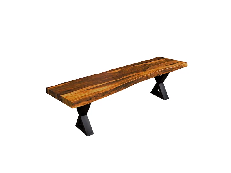Banc bois de rose 1.5" brun bord naturel base métal X