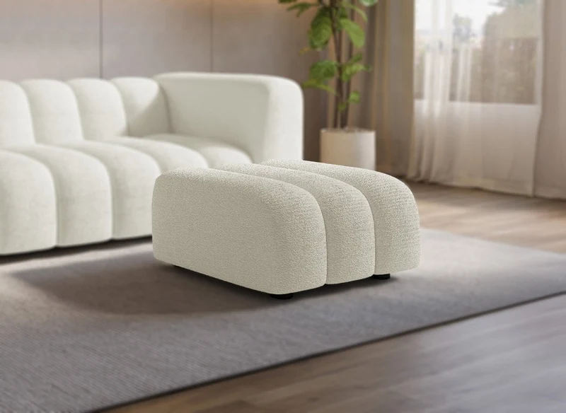 Pouf en tissu bouclette beige clair AELIS