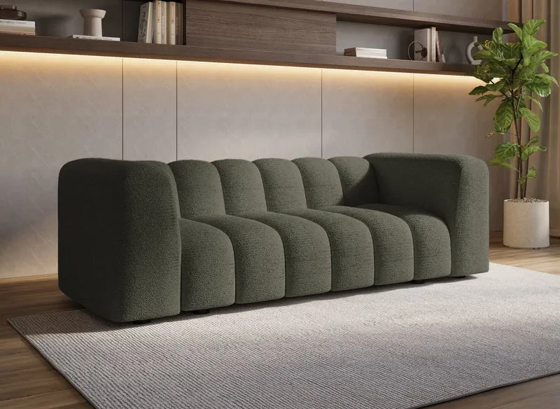 Canapé fixe 3 places en tissu bouclette vert AELIS