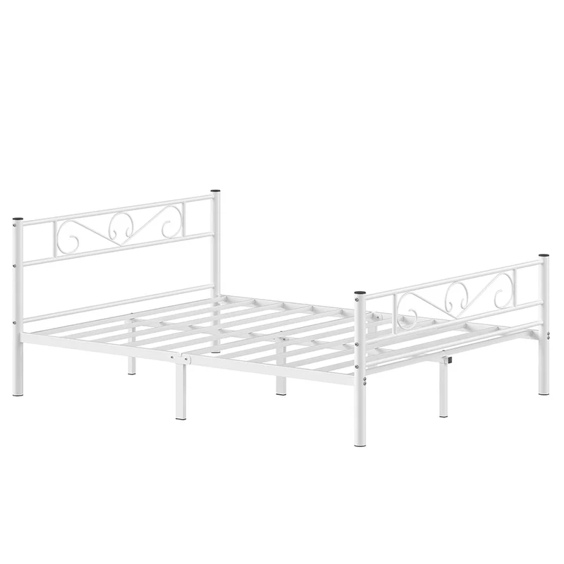 Lit double cadre de lit en métal pour matelas de 140 x 190 cm pour adultes adolescents pas besoin de sommier assemblage simple pour petits espaces noir 12_0006142