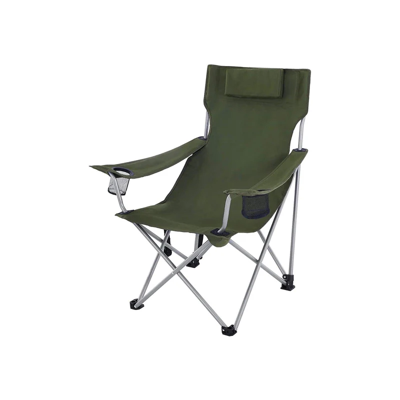 Chaise de camping pliable siège pliante extérieur avec accoudoirs appui-tête porte-verres cadre stable capacité de charge 150 kg vert gcb09ag 12_0001543