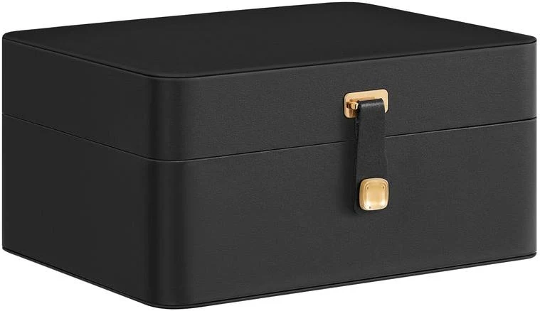 Boîte à bijoux porte-bijoux 17,6 x 22 x 11 cm avec miroir design élégant rangement pratique en MDF noir 12_0012919