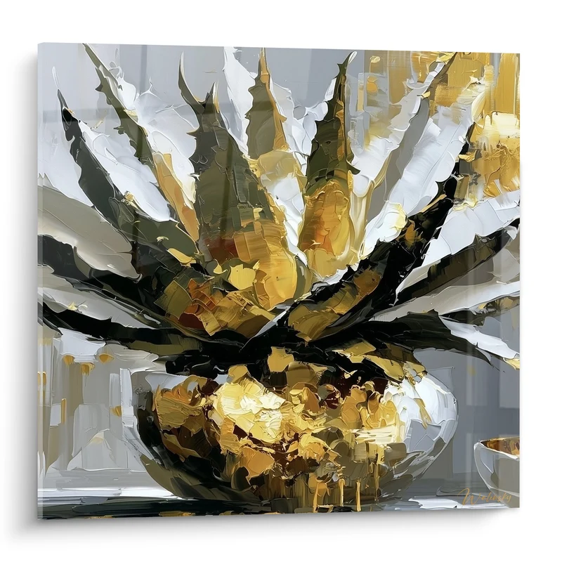 Tableau Aloe vera doré aux feuilles argentées - Éruption dorée - Edition Aloe vera