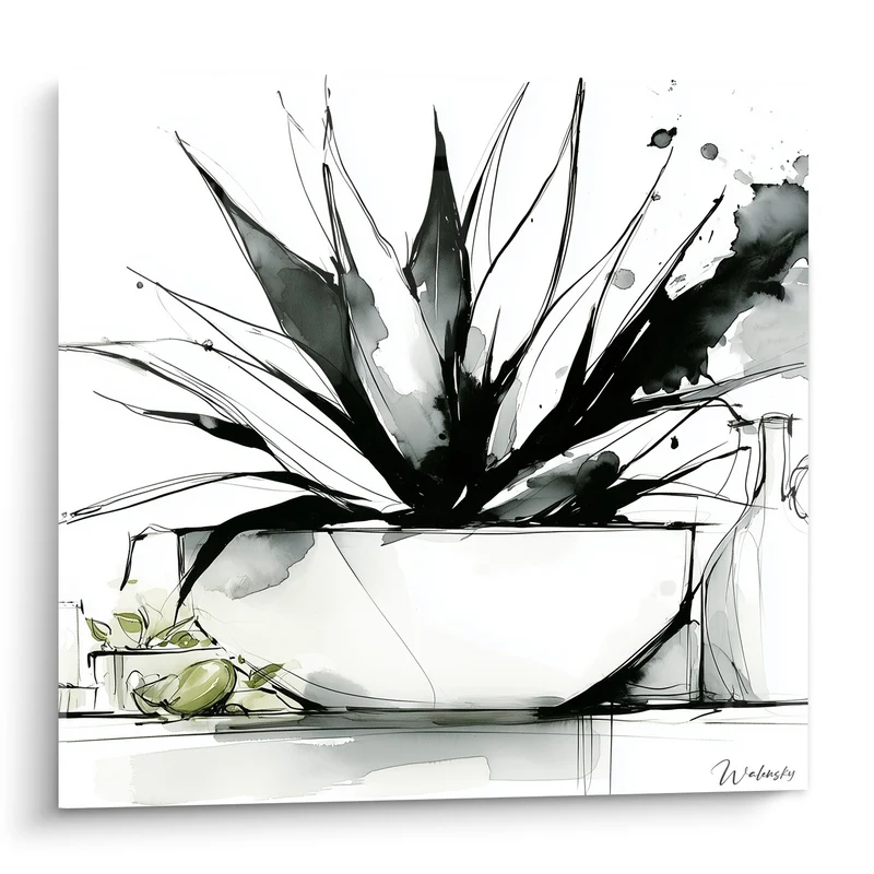 Tableau Aloe vera noir dans un vase blanc - Éclaboussure végétale - Edition Aloe vera