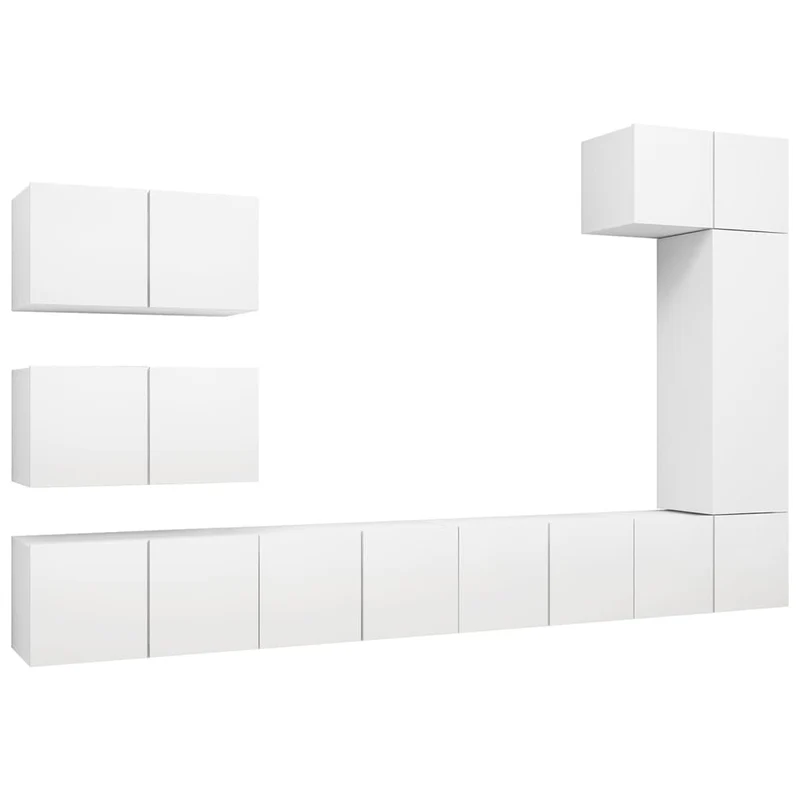 Ensemble de meubles armoire buffet TV télévision salon chambre séjour 8 pièces bois d'ingénierie blanc 02_0025241