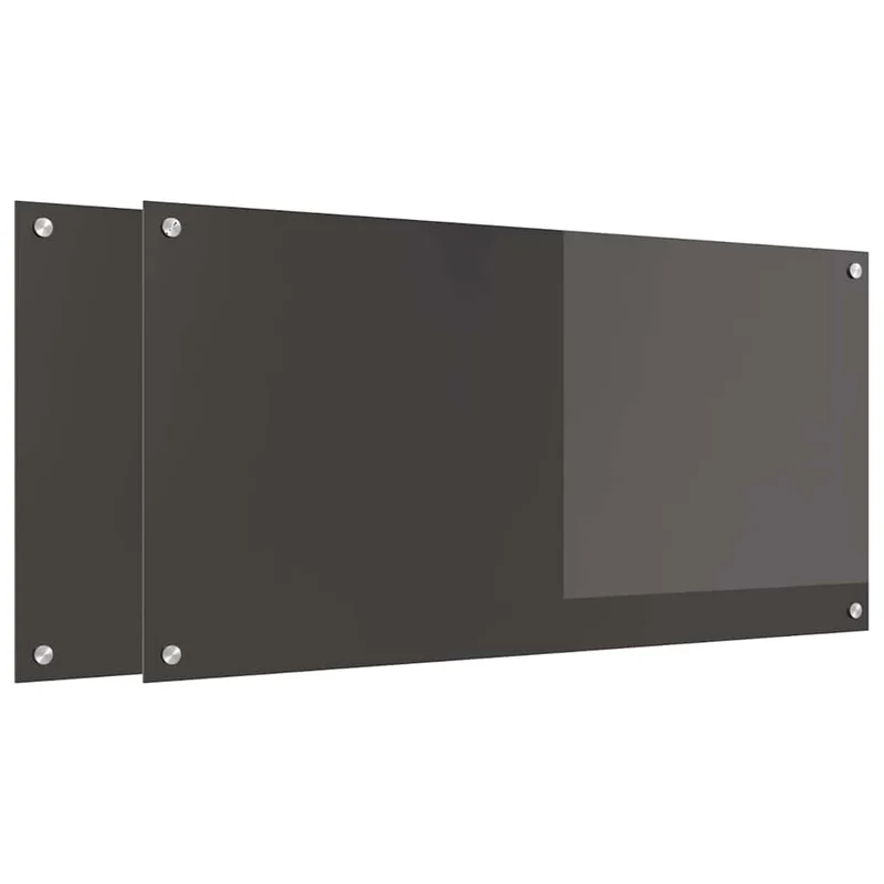 Lot de 2 dosserets de cuisine thermorésistants 100 x 50 cm design moderne épuré en verre trempé gris foncé 02_0056248