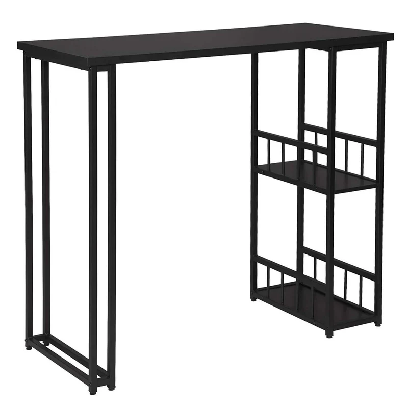 Table de comptoir de cuisine avec étagères de rangement à 2 niveaux pour étagères à boissons cadre en métal solide noir 19_0000362