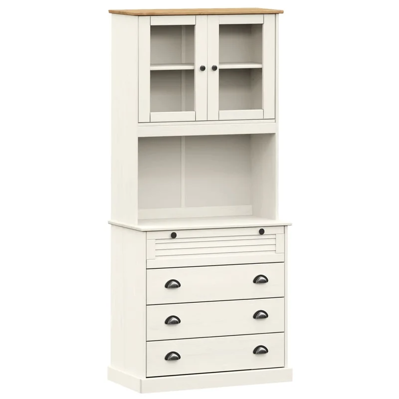 Buffet bahut commode armoire meuble de rangement organisateur cuisine salle de séjour salon haut 80 x 40 x 176 cm bois massif de pin blanc 02_0035662