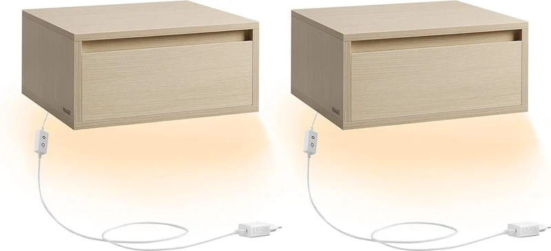 Lot de 2 tables de chevet suspendues modernes 35 x 40 x 18 cm avec tiroir et étagère murale en MDF beige naturel 12_0011730