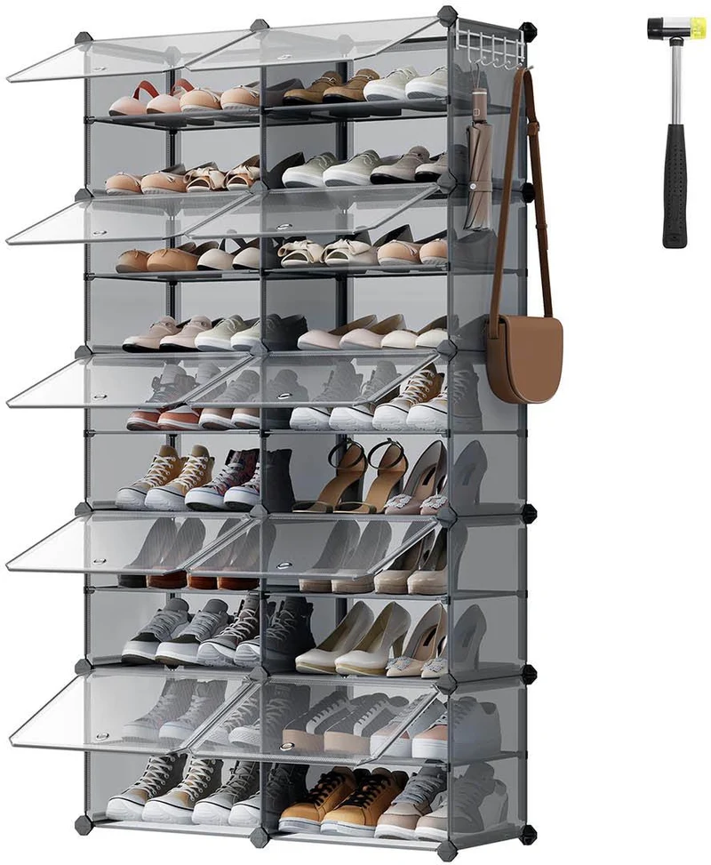 Rangement chaussures modulable 32 x 83 x 156 cm avec 10 compartiments pratique design contemporain en acier gris ardoise 12_0010527