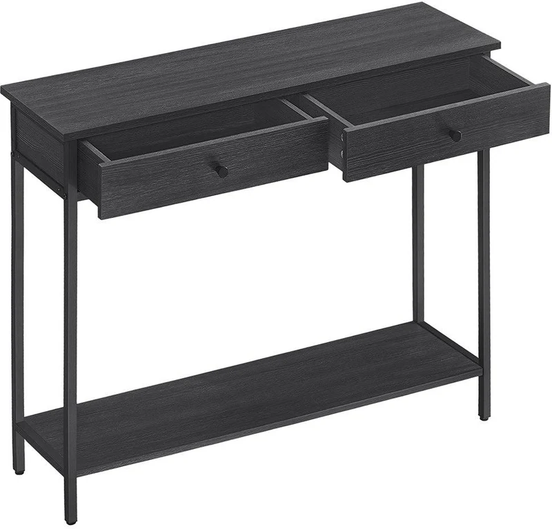 Table console moderne avec 2 tiroirs 100 x 30 x 80 cm style industriel pour entrée salon en panneau d'aggloméré noir 12_0010171